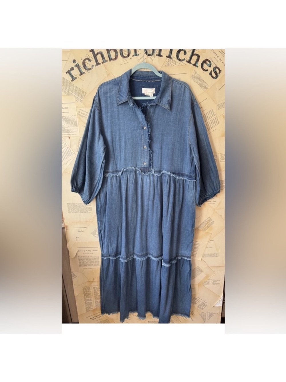 Anthropologie Washed Blue Tiered Denim Shirt Dress